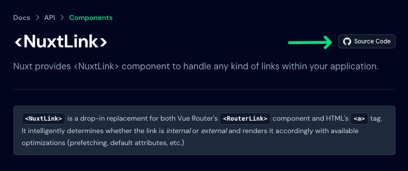 Кнопка исходного кода Nuxt